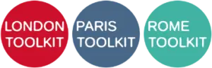 SEO Customers London Toolkit, Rome Toolkit and Paris Toolkit logos, Travel websites