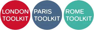 SEO Customers London Toolkit, Rome Toolkit and Paris Toolkit logos, Travel websites