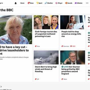 BBC website navigation, front page